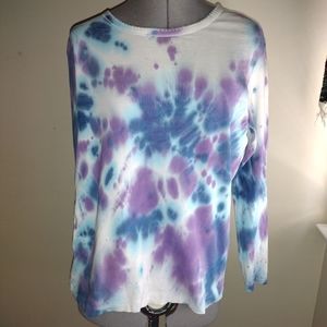 Tie Dye Long Sleeved Shirt, Blue Tie Dye Shirt, Blue Purple Tie Dye Blouse
